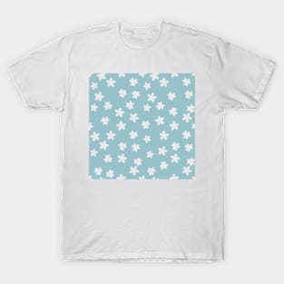 Spring Daisies Pattern - white on blue T-Shirt